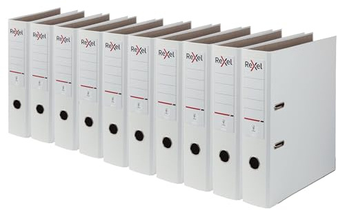 Rexel A4 arkivfiler, vita arkiveringsmappar, hållbara PP eco 75 mm ryggrad rymmer upp till 500 ark, för A4-dokumentförvaring och daglig arkivering, paket med 10