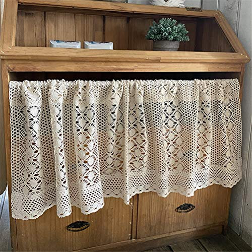 ACMHNC Küchengardine Landhausstil Vintage Scheibengardine Hohl Stickerei Häkelgardine Kurzgardine Moderne Transparente Küchen Halbvorhang 1 Stück,Beige,W x H 200x80cm