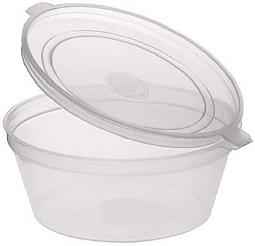 Sabco - Clear Round Hinged Pots with Lids - Deli Pots - Perfect for Takeaways, Restaurants - Chutney, Ketchup Container & Hinged Sauce Pot (50, 4oz)