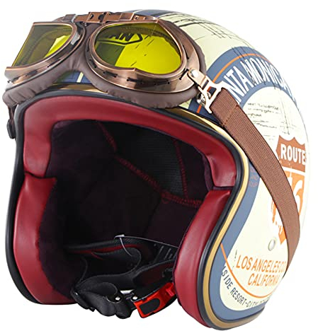 Motorrad Jethelm Halbhelm 3/4 Retro Motorrad Crash Jet Helm Für Kinder Jugend Männer Frauen ECE/DOT Erwachsene Unisex Vintage Motorrad Biker Roller Schutzhelm Mit Schutzbrille,Gelb,XXL