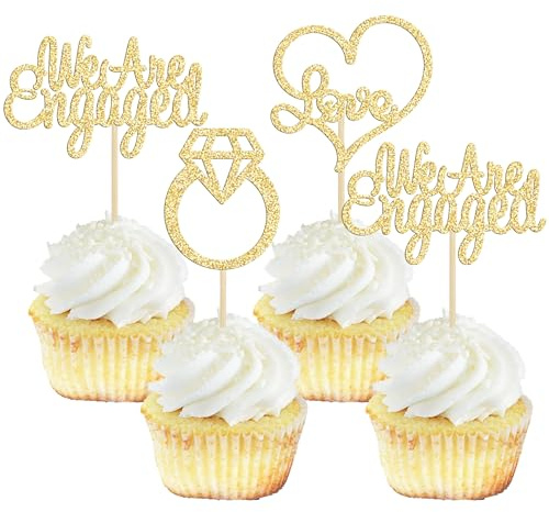 Gyufise Cupcake-Topper mit Aufschrift We're Engaged, glitzernd, Brautparty, Diamantring, Liebe, Herz, Cupcake-Picks, Hochzeit, Verlobung, Mottoparty, Kuchendekorationen, 24 Stück