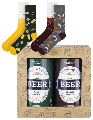 soxo Biere Cadeau Original - Canette Chaussettes Homme Fantaisie 40-45 | socks hautes en coton, motif bierre drôle, idée utile pour anniversaire