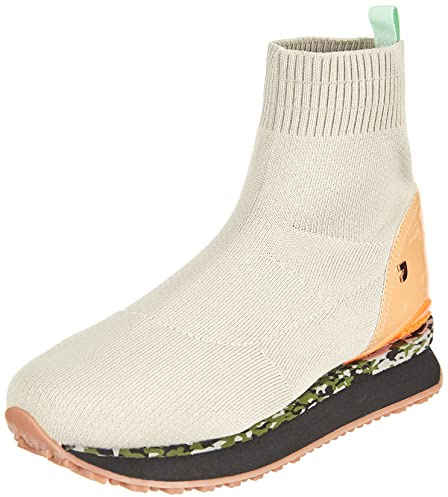 Sneakers Tipo calcetín de Camuflaje con Correas Ajustables y Detalles en Naranja Oro Beige y Menta para Mujer kehra