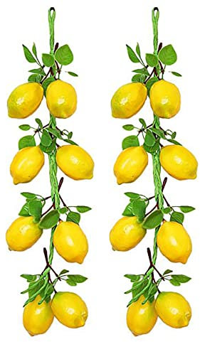 2 Strings Artificial Lemons Lifelike Fake Vegetable Fruit Lemon Hanging Ornament for Kitchen Home Farmhouse Photography Props