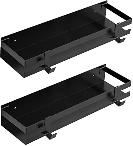 Tedsrewa Set di 2 portaspezie da parete,in acciaio inox,colore nero,portaspezie,da appendere,senza foratura,utilizzabile come organizer da cucina,scaffale da cucina,per spezie,30 x 10 x 6 cm