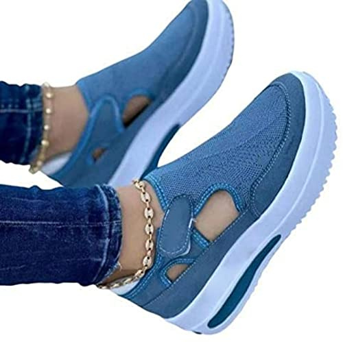 Cansats Womens Casual Mesh Walking Shoes 2022 Spring Sneakers Women Breathable Sport New Mesh Outdoor Running Fly Woven, Blue, 6UK