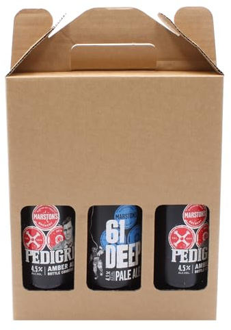 SelfHold 330ml Or 500ml Beer, Ale, Cider Bottle Carrier Gift Box (215 x 70 x 260mm) Cardboard Holder Home Brew - 3 Display Windows | Ideal for Home Brew, Gifts, Parties, and Occasions (50)