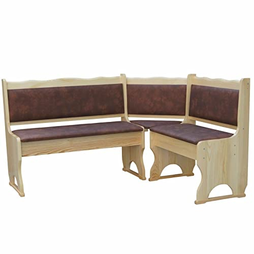 k koma Eckbank Kiefer Lackiert mit Polsterung MASSIVHOLZ ÖKOLEDER BRAUN (200 x 200)