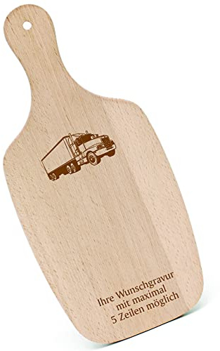 Schneidebrett Frühstücksbrettchen Gravur personalisiert - LKW Truck Trucker Kraftfahrer - mit Griff Küchenbrett Schneidbrett 33 x 15 cm Holzbrett