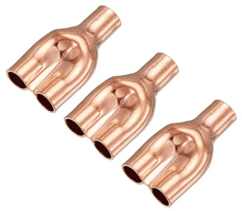 sourcing map T Y Type Cuivre Raccord Soudage Joint Split Union Intersection 6,35mm ou 1/4 Pouce ID pour Eau Tuyau Plomberie, HVAC, Refrigeration System, Pack of 3