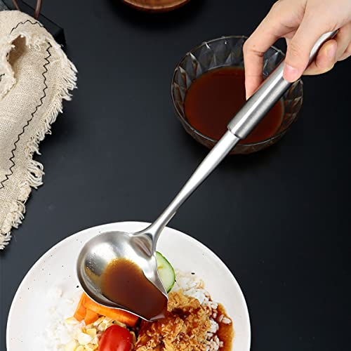 Soßenlöffel Schöpflöffel Aus Edelstahl - Saucenlöffel Mit Langem Stiel, Schöpfkelle, Gießlöffel, Vorlegelöffel Mit Ovalem Haken, Silber