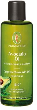 PRIMAVERA Pflegeöl Avocadoöl bio* 100 ml – naturreine Pflanzenkraft – Glasflasche – Aromaöl, Körperöl, Naturkosmetik – regenerierend, nährend, glättend – vegan