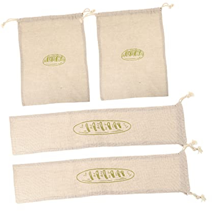 Angoily 4pcs Drawstring Bread Bag Reusable Storage Bag for Baking Food Toast Pouches