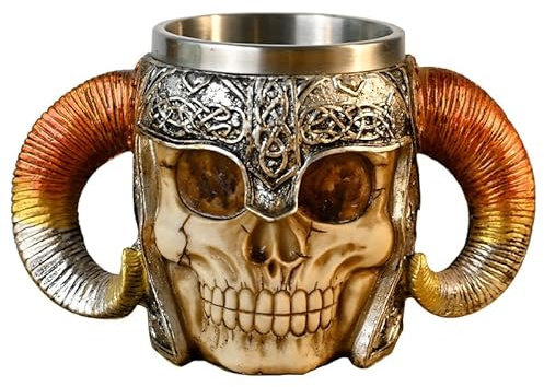 OIF Tasse moderne en acier inoxydable et résine motif crâne de pirate Viking 156 ml Parfait pour Halloween, bière, café, thé, cadeau