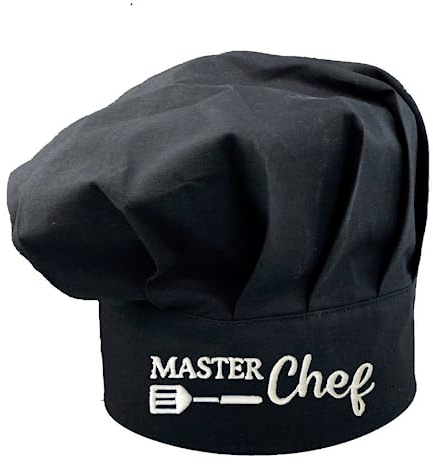 Pet-Jos Master Chef Chef Bonnet de chef avec broderie Unisexe Cadeau Chapeau de chef en coton Cuisine Hôtel Restaurant Gastro Chapeaux Réglable pour Hommes Femmes Cuisine Noir, Noir , 34-50