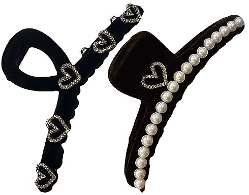 2 stücke Elegante Strass Liebe Herz Haar Klaue Clip Schwarz Große Haar Klaue Clip Für Frauen Mädchen Mode Perle Haarnadel Headwear Pferdeschwanz Halter
