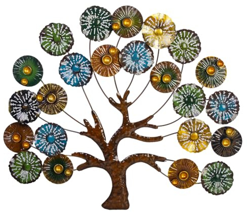 dreamskip Metall-Wandkunst, modern, großer Baum des Lebens, Wandkunst mit bunten Blättern, handgefertigt, Outdoor-Wanddekoration, Wandskulptur für Wohnzimmer, Schlafzimmer, Haus, Garten (61,4 cm)
