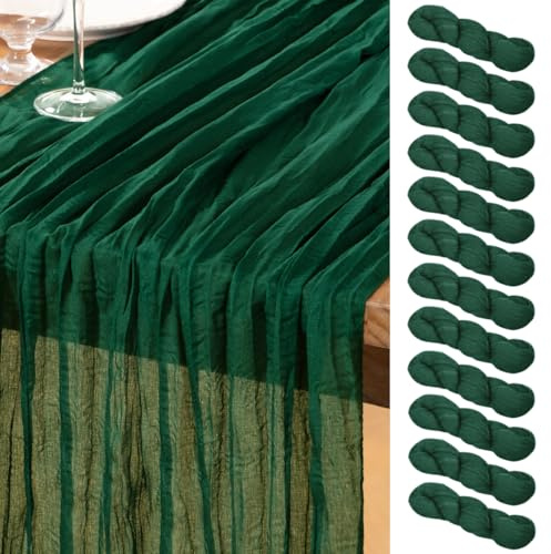 DeZerlor Smaragdgrüner Seihtuch-Tischläufer 12er-Pack Frühling Oster-Tischläufer Boho Gaze 304,8 cm Käsetuch-Tischdekor für Hochzeit, Brautparty, Babyparty, Partys