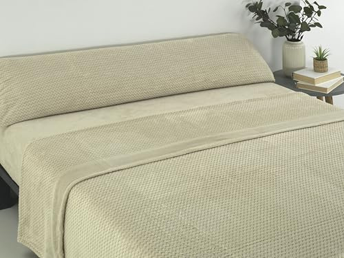 Donegal Collections - Juego de Sabanas Coralina Cama 150 - Set 3 Piezas Bajera Ajustable, Sábana Encimera y Funda Almohada - Sabanas Coralina 150 - Sábanas 150 x 190 - Sabanas Invierno - Beige