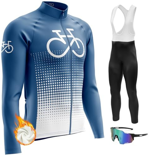 VOXCAUTQ Herren Winter Fahrradanzug Thermo-Fahrradbekleidung Set Langarm Warm Jersey Fahrrad Reiten + Fahrradbrille, Typ-16, XL