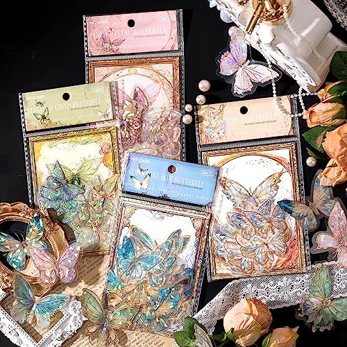 Arpaper Scrapbook Zubehör Stickers 80 Stück,Laser Journal Sticker PET Scrapbooking Zubehör Glitzer Harz Set Scrapbooking Sticker Aufkleber Deko für Hochzeit?Fotoalbum(Butterfly spectrum)
