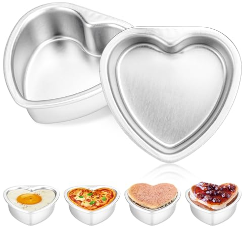 Homgaty 2 Pcs Heart Cake Tins Moulds, 4'' Cake Pans Muffin Tins Cases for Air Fryer, Heart Shaped Poached Egg Moulds, Nonstick Muffin Cases Mould Dishes for Christmas Birthday Wedding