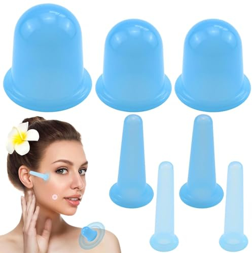 7 Stück Schröpfgläser aus Silikon, Schröpfen Silikon Vacuum Cup BPA freies schröpfbecher Cellulite Cup Anti Cellulite Massagegerät set mit Körper/Gesicht Schröpfen Anti Aging Falten Cellulite (Blau)