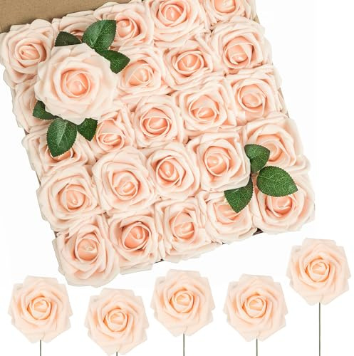 N&T Nieting, künstliche Rosen, fühlen sich echt an, für Hochzeit, Brautsträuße, Valentinstag, Muttertag, Babyparty, Heimdekoration, 50 Stück, Hellrosa