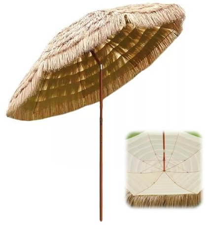 Sombrilla de Playa Plegable Sombrilla Jardin Diseño Inclinable y Telescópico Sombrilla de Playa de Estilo Hawaiano Adecuada para Zona de Playa Ajardinada(Color:Natural A,Size:200CM)