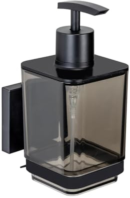 WENKO Seifenspender Mod. Quadro 340 ml aus Kunststoff mit Edelstahl Halterung einfache Montage ohne Bohren für Badezimmer und Küche Schwarz