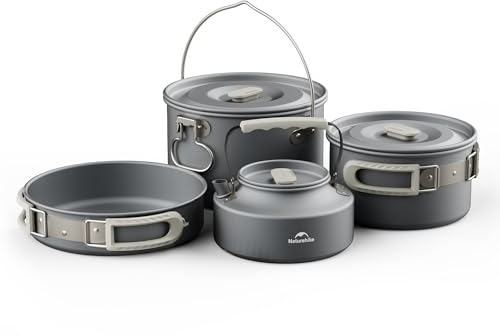 Naturehike 4-7 Persone Set Stoviglie da Campeggio in Lega di Alluminio Pentole Pentola Gavetta Campeggio Kit Posate Campeggio Set da Cucina per Esterni（4-7 Persone）