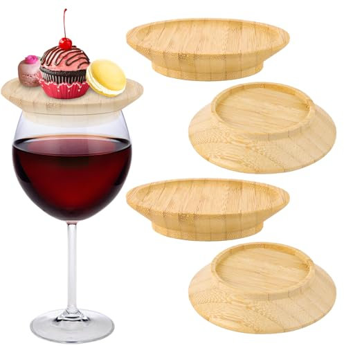 Adorno de Charcutería para Copa de Vino Cubiertas para Adorno para Copa de Vino 4Pcs Tablero de Charcutería para Copa de Vino de Madera Wine Glass Charcuterie Topper para Aperitivos,Postres,Hogar