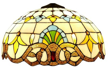 BOTOWI Tiffany Lampenschirm Ersatz, nur 16 Zoll breite Buntglaslampenschirme im Barockstil, geeignet für Nachttisch-Leselampe, Hängelampe, Tischlampe, Stehlampe,Beige