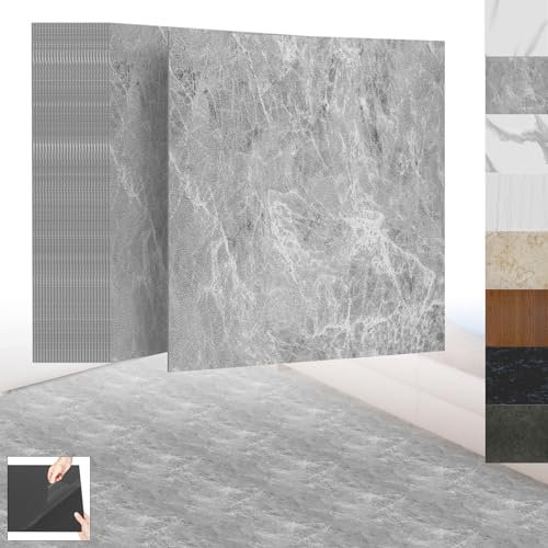 XINZI Lot de 108 dalles de sol autocollantes en PVC - Avec effet bois - 10,04 m² - Pour cuisine, salon, aspect chêne - Gris