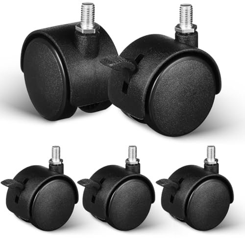 Ruote per sedia da ufficio (5 pezzi) – 2 in M8 con freno, ruote di ricambio per sedie da gioco, rotelle, ruote per sedie da ufficio per proteggere il pavimento