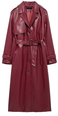 WANAHTON Ledermantel damen lang mit einreihig und Taschen langärmelig kunstlederjacke damen,Vintage elegant trenchcoat Geeignet für ungezwungene Zusammenkünfte (farbe 1,M)
