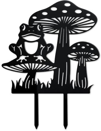 WADORN Mushroom Frog Metal Outdoor Statues Silhouette, Mushroom Frog Metal Decorative Garden Stakes Mushroom Silhouette Ornament Gift Funny Outdoor Decoration for Garden Backyard Patio Lawn Outdoor