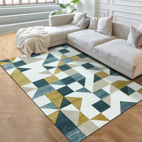 RUGMRZ Dekoration Wohnung Teppich Kinder Gelber und Blauer Restaurantteppich geometrisches Design kann für viele Jahre verwendet Werden Inneneinrichtung Deko Terasse 80X160CM