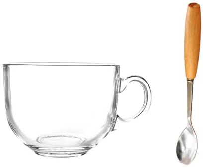 MAGICLULU Taza de Cristal Transparente Grande 450ml con Cuchara de Acero Templado Resistente al Calor para Café, y Desayuno, Apta Microondas, Adecuado y Uso Diario en Hogar o Fiestas