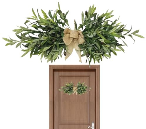 Coronas de olivo para puerta delantera de 60 cm, corona para todas las estaciones, decoración de porche verde, aspecto natural y fresco, estilo de granja versátil, fácil de mostrar, ABS + tela,