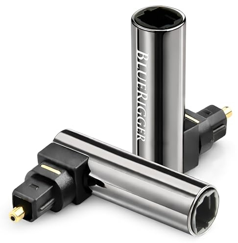 BlueRigger Digital Toslink Optical Audio Adapter 90D (2-Pack) - (Fiber Optic, Male to Female Right Angle Extender, 90 Degree L-Shaped Connector, S/PDIF) - Compatible with Sound Bar, TV, Xbox, PS4