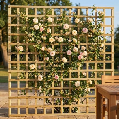Standard Fence Panel 6ft x 6ft Square Garden Trellis Wooden Screen 4pk | 182.8cm x 180cm, Flat Top Privacy Lattice, Pergola, Balcony & Patio Screening, Treated, Support for Plants & Vegetables