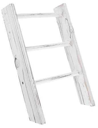 UTHCLO Scala Bagno Mini in Legno Bianco, Portasciugamani a Forma di Piccola Scala Salvaspazio, Decorazioni Campestri per Arredare Bagno