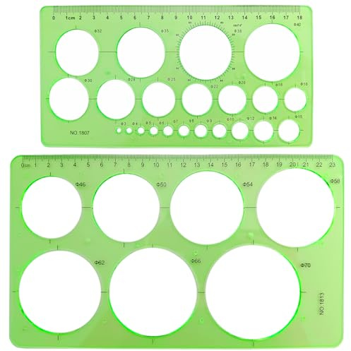 REEKNOKOL Geometrisches Schablonen-Set – Wiederverwendbare Kunststoff-Kreis-Vorlagen, Kunststoff-Zeichenwerkzeug für Kinder, präzises Zeichnen und Malen, Basteln, Kreis, 2 Stück