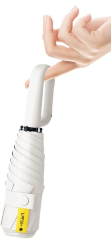 Mini Parapluie Pliant de Voyage Avec Poignée Mousqueton Pour Homme Femmes Enfant/6 Baleines/Anti UV Protection/Ultra Léger/Compact Portable/Revêtement en Téflon/Déperlant/Soleil Pluie/Poche