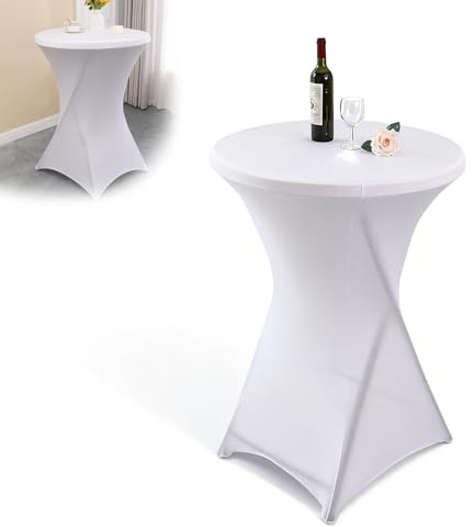 DIYCUT Tischhussen für Stehtische 80 x 110 cm, Stretch Stehtisch Hussen 80 cm, Weiß Stretch Tischdecken mit Verstärkung im Fußbereich, Stehtisch Stehtischhusse für Restaurants, Bars, Hochzeiten