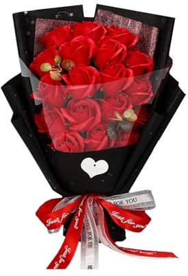 TEEKU Flower Bouquet With Red Roses Long Lasting Fresh Flowers Small For Wife Kids Mom Grandma Birthda Wedding (A, One Size)