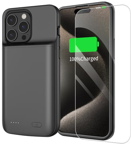 FLSTOR Akku-Hülle für iPhone 15 Pro Max, wiederaufladbar & robust, praktische Ladehülle, zusätzliche Akkulaufzeit für iPhone 15 Pro Max (nur passend für 6,7 Zoll), inklusive Displayschutzfolie
