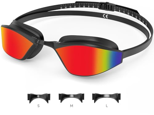 Findway Lunettes de Natation de Compétition, Anti-Buée, Anti-Étanchéité, Pont de Nez Interchangeable, Lunette Piscine Adulte Convient pour la Natation Pratique, Compétition, pour Hommes et Femmes