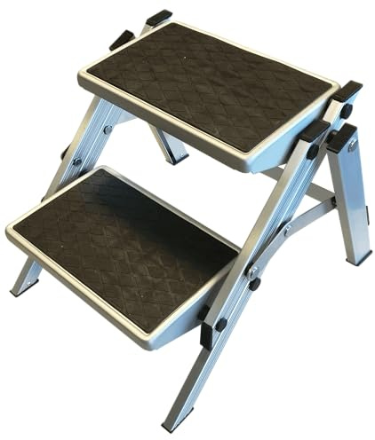Happy Rhino - Doppelte Klapptritt - Trittstufe - Aufstiegshilfe - Trittleiter - Aluminium Grau - 2 Stufen